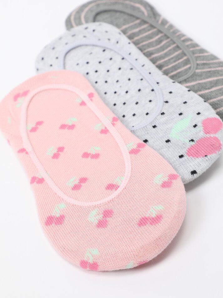 Pacote com 3 pares de meias invisíveis sortidas - Cores Variadas