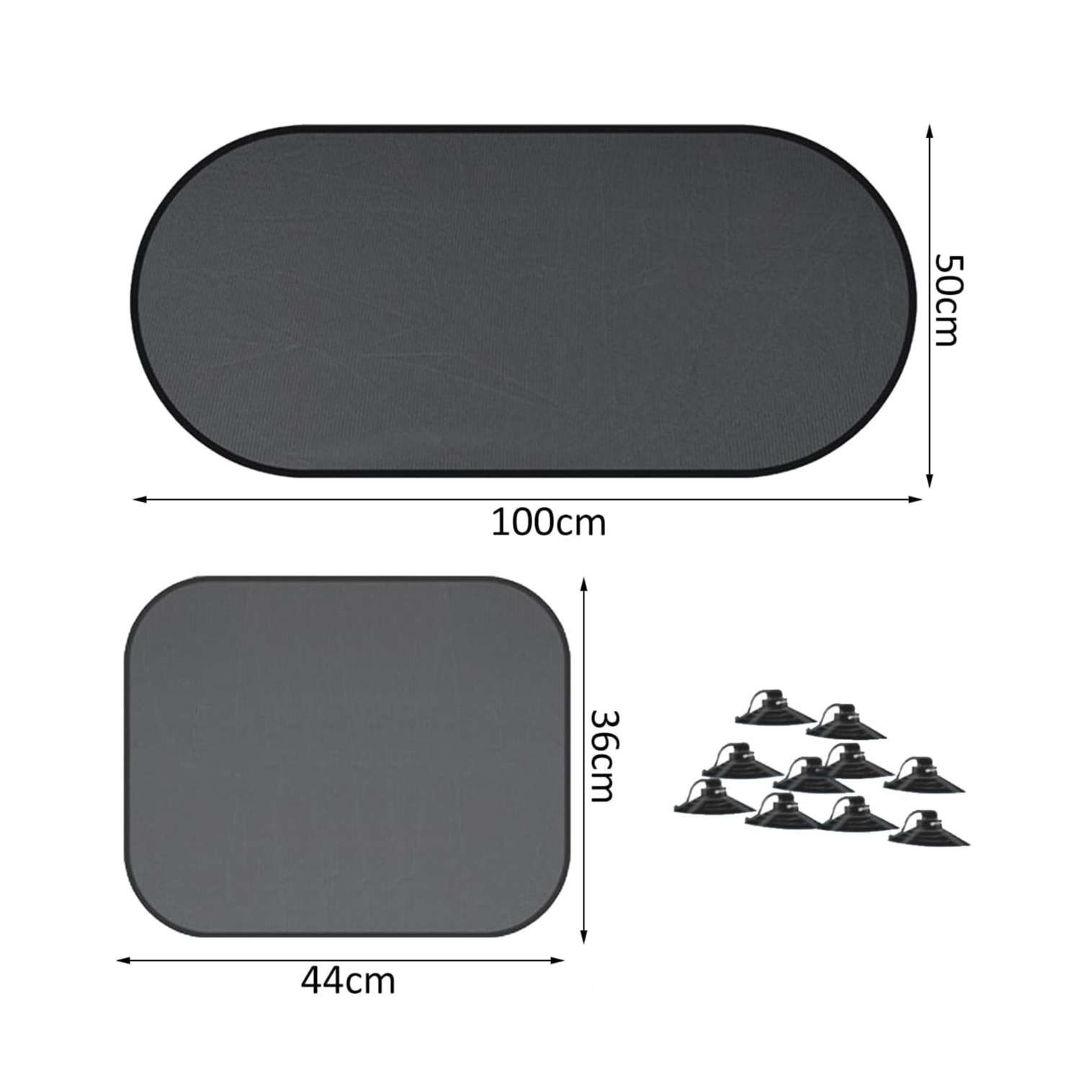 (5-tlg. Set) Pop-Up Auto Sonnenblende Seitenscheibe Heckscheibe mit UV-Schutz / 12 Saugnäpfen - Schwarz