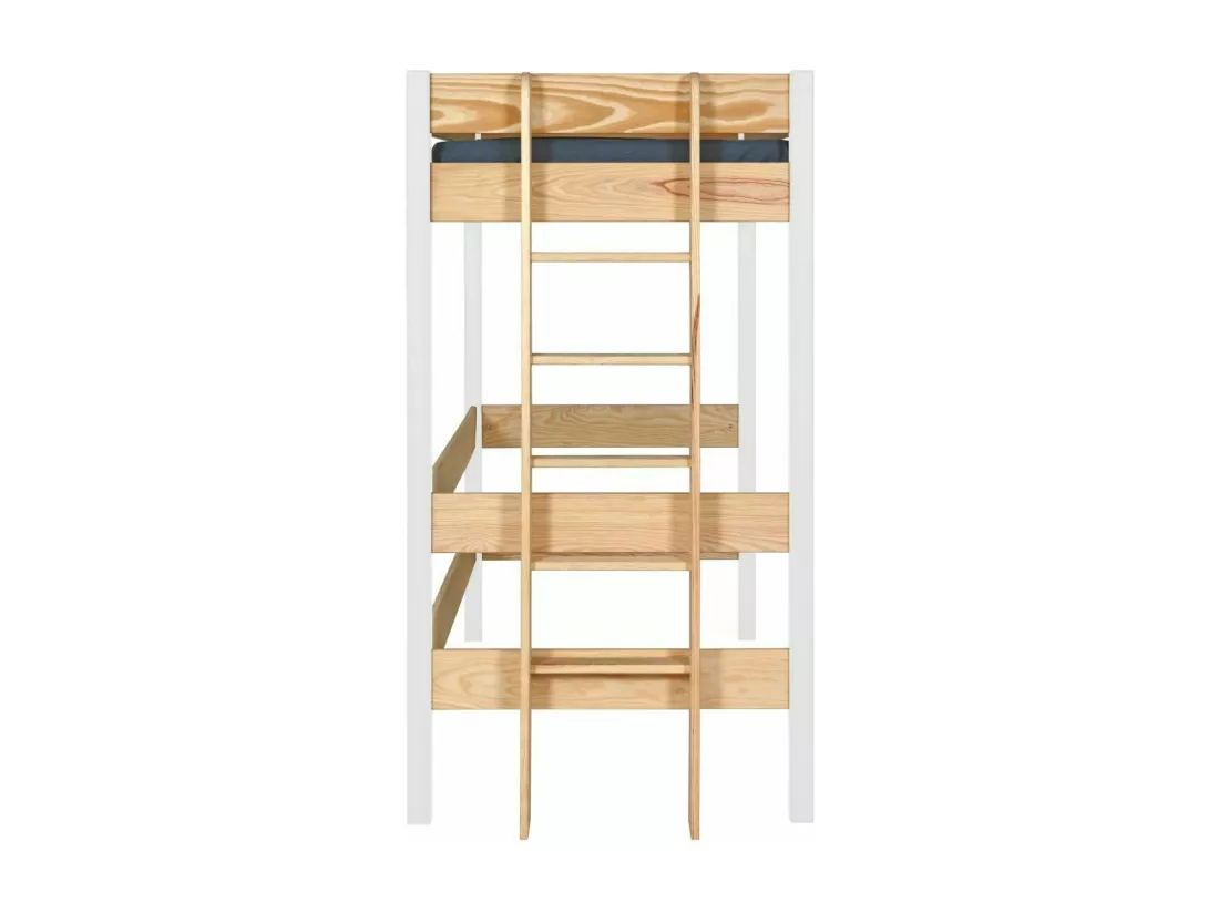Lit mezzanine 90x190 cm bois massif blanc et bois TINO
