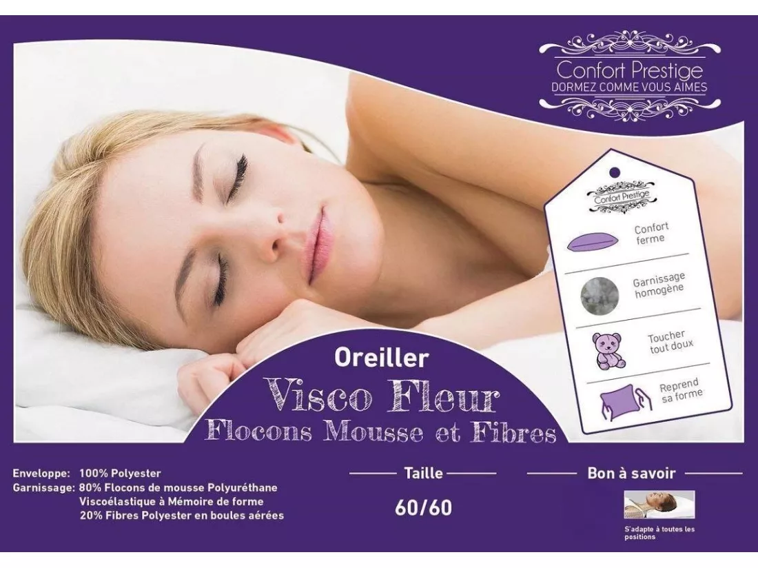 Matelas 180x200 x 19,5 cm + Oreiller Visco - Une Face Soutien Souple et Une Face Soutien Ferme - Reference Nina - Tissu