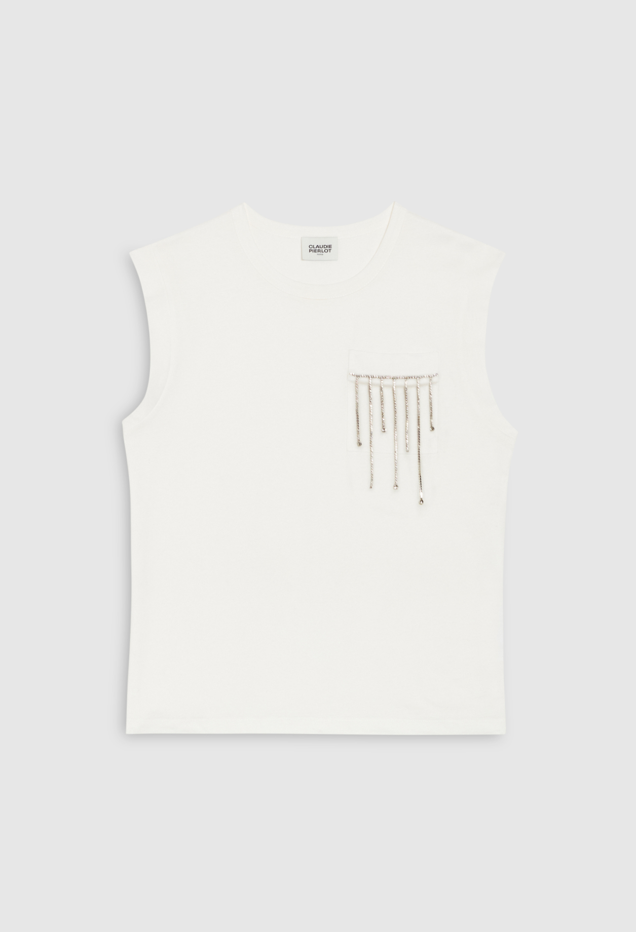 T-shirt coton &agrave; poche strassee