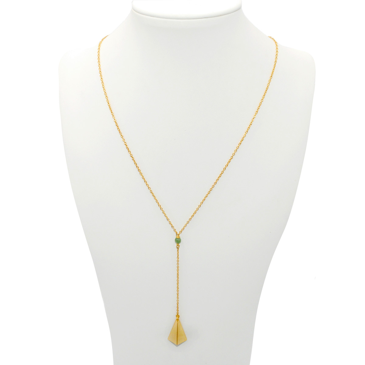 Collier en Y  perle de jade - doré à l 'or