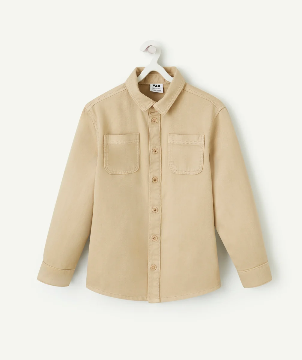CHEMISE MANCHES LONGUES GARÇON EN VISCOSE RESPONSABLE BEIGE EFFET DENIM