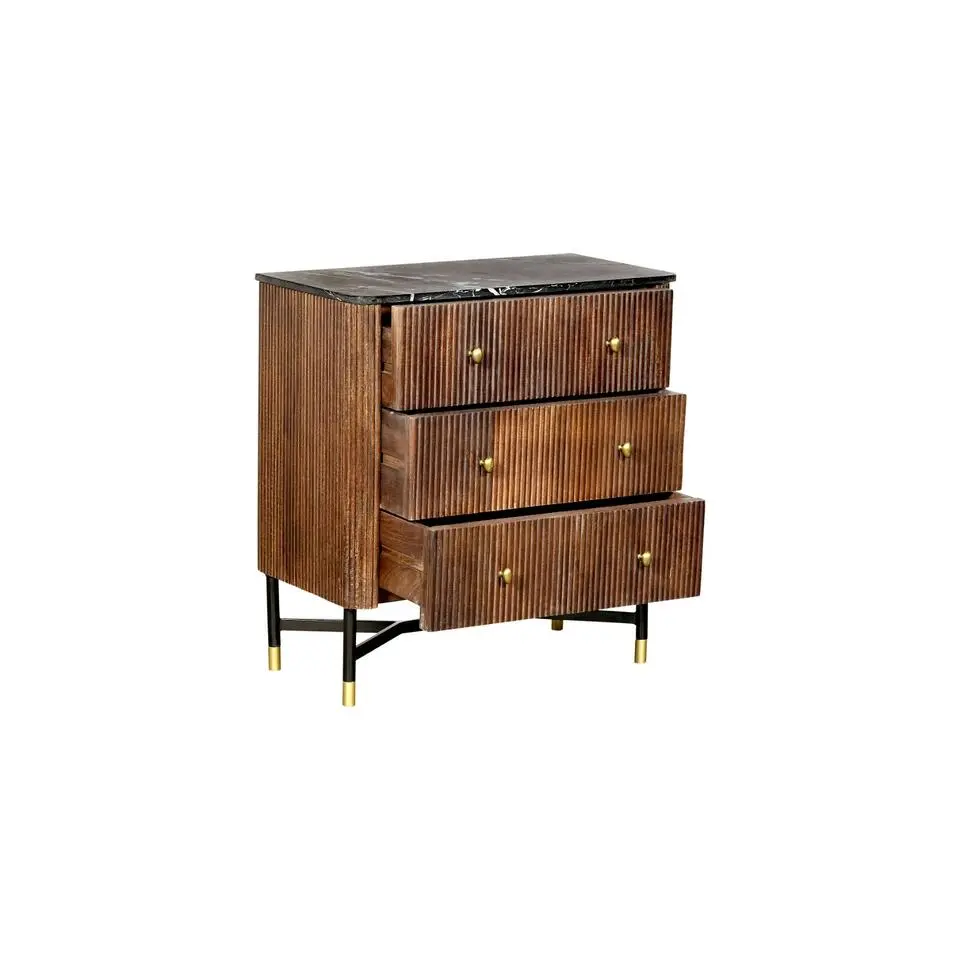 Sidetable Bruin Mangohout - Zwart Marmer - 75cm - Japandi