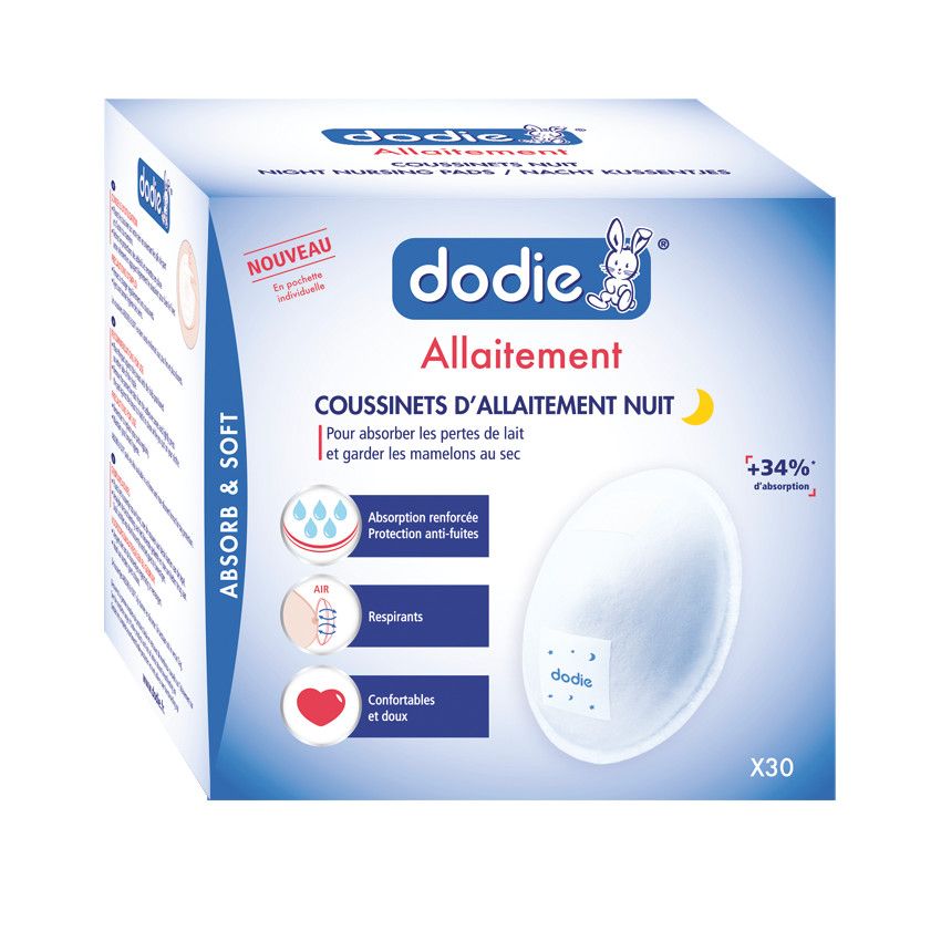 Lot de 30 coussinets d'allaitement jetables de nuit - Blanc - Doré