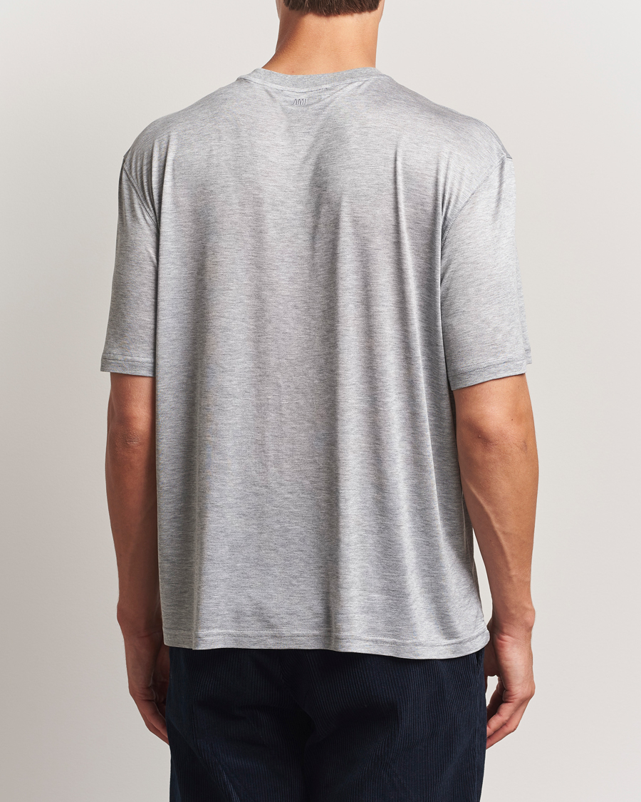 AMI Signature Logo Mercerized T-Shirt Light Grey Melange