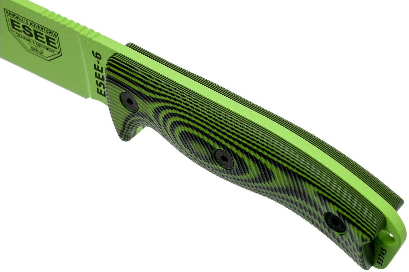 ESEE Model 6 Venom Green Blade 3D Neon Green-Black G10 survivalmes 6PVG-007 zwarte schede   clip plate