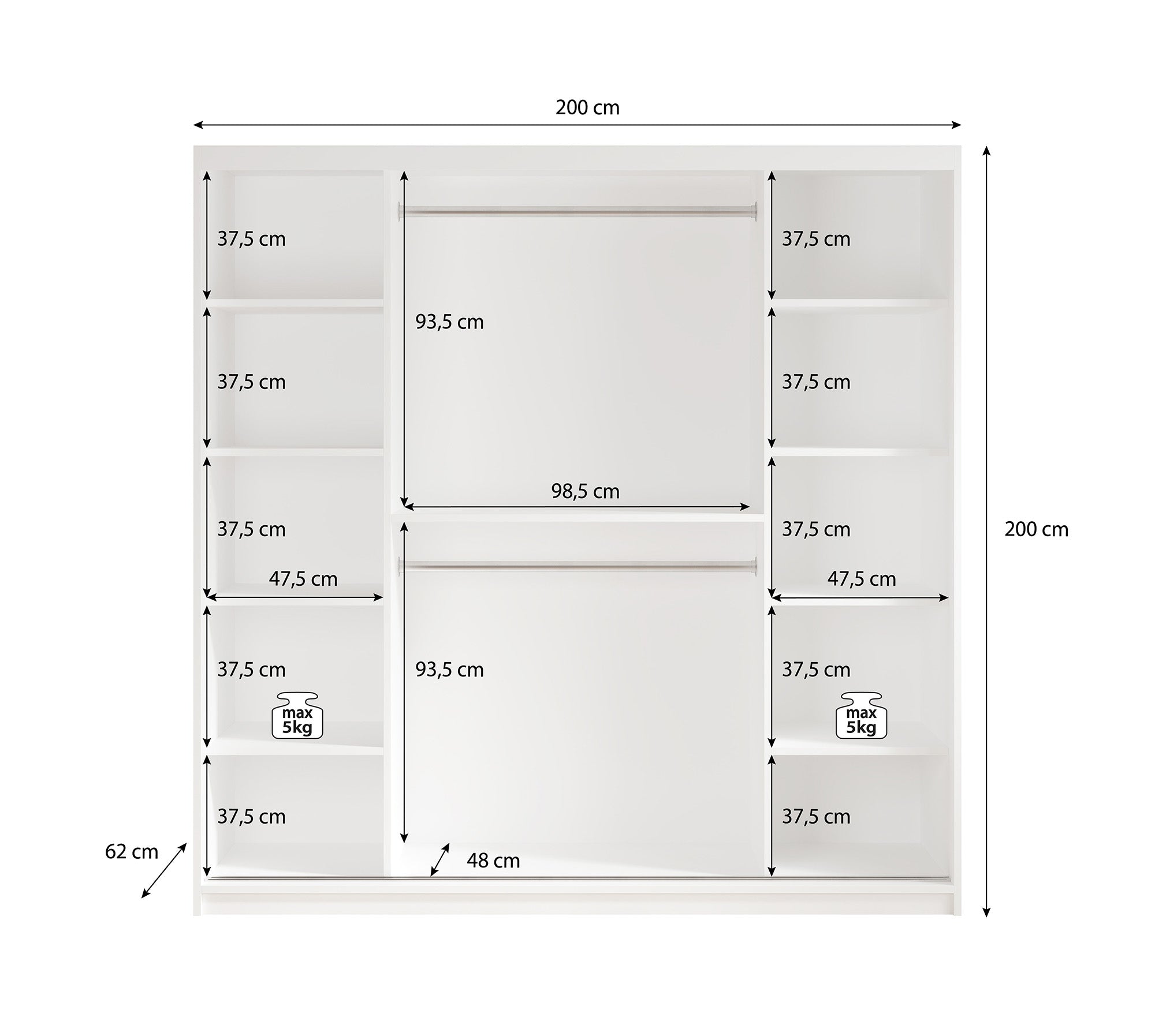 Mandalin - Kledingkast met schuifdeuren - Zwart - 200x62x200 cm