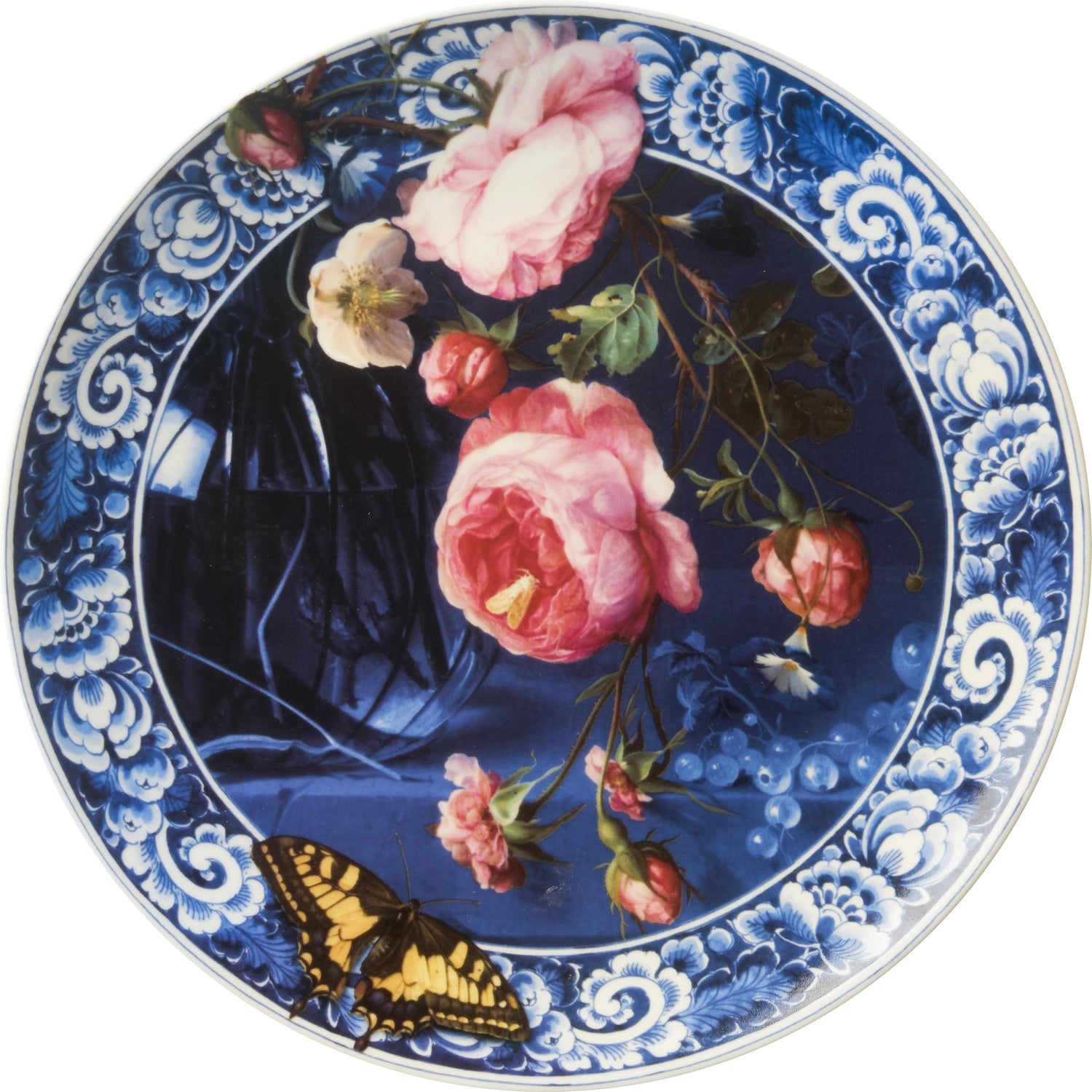 Heinen Delfts Blauw wandbord Bloem blauw D 26,5 H 3 cm