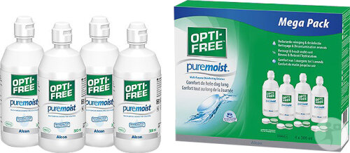 Opti-Free PureMoist Solution Multi-Fonctions de Décontamination Flacons 4 x 300ml + Étui 4 Pièces