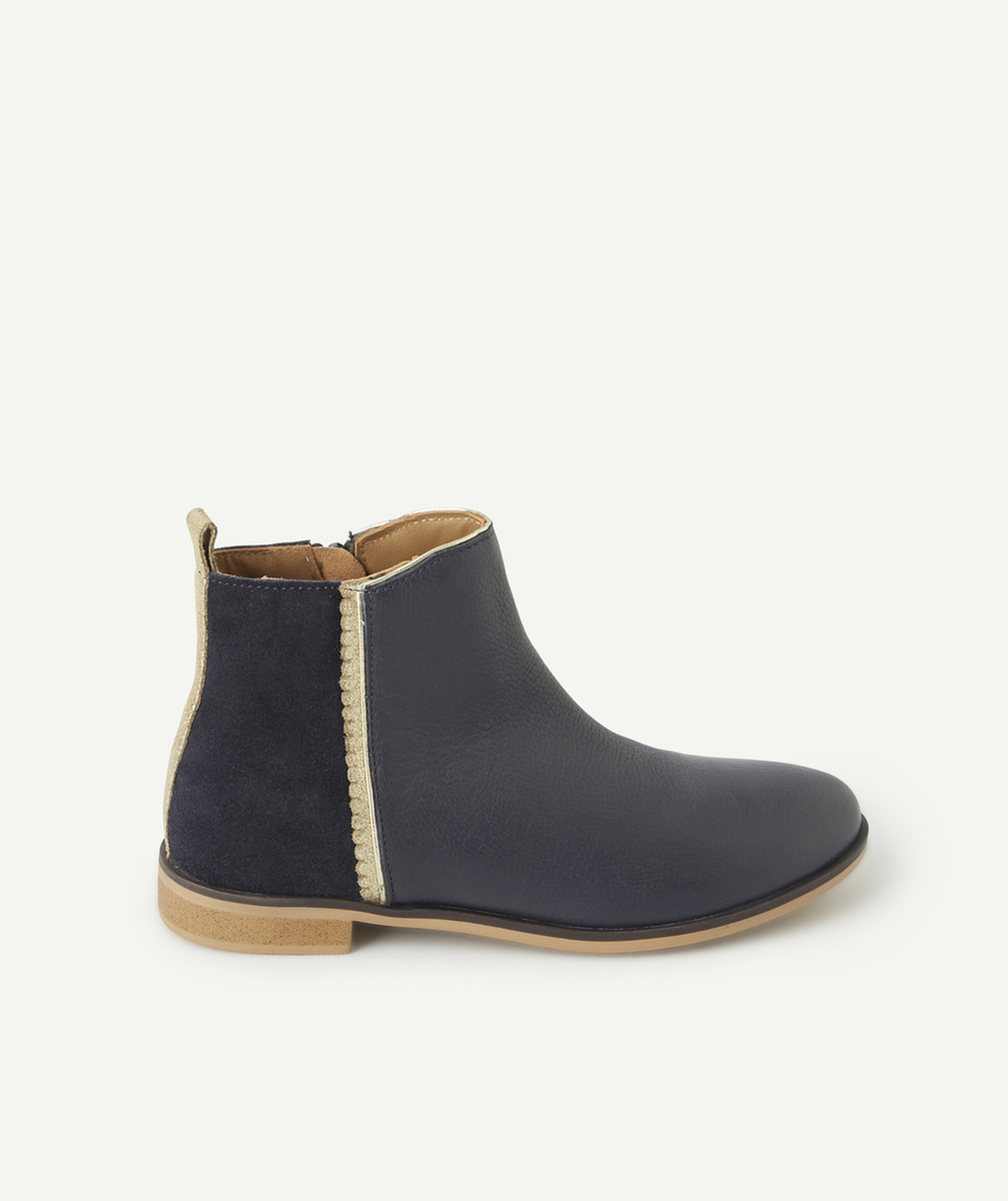 BOTTINES FILLE EN CUIR BLEU MARINE AVEC DÉTAILS COULEUR DORÉS