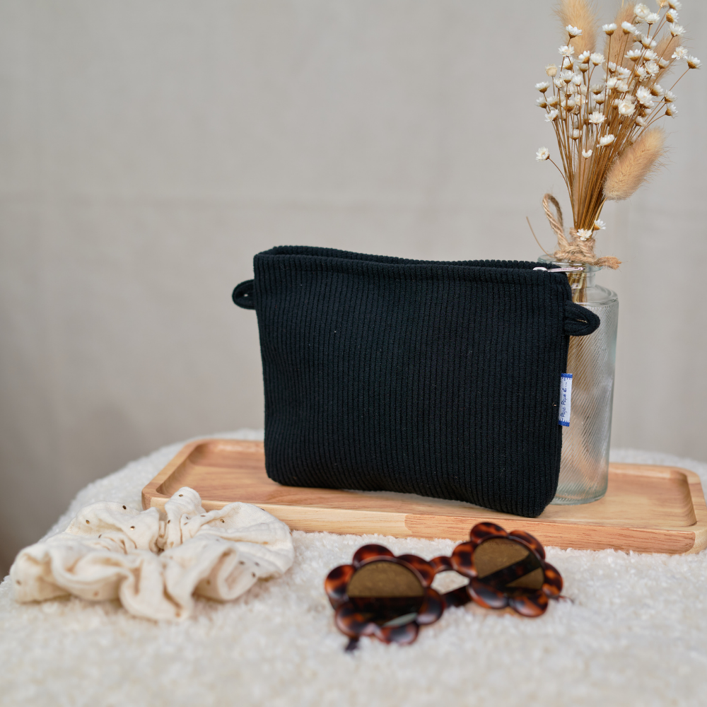 Mini Pochette Tissu Velours Côtelé Noir