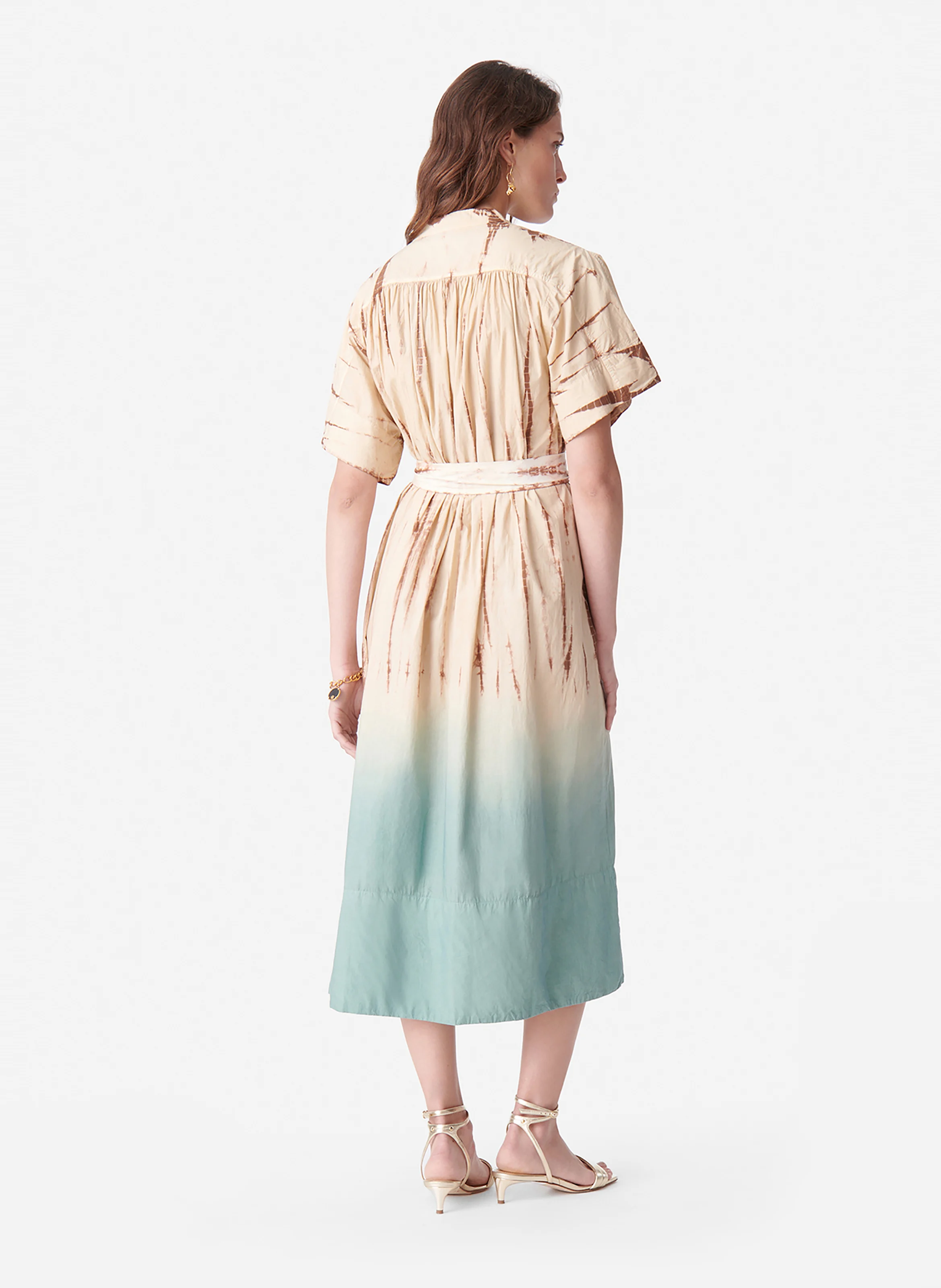 CIAO - Robe longue col mao en coton | Vert