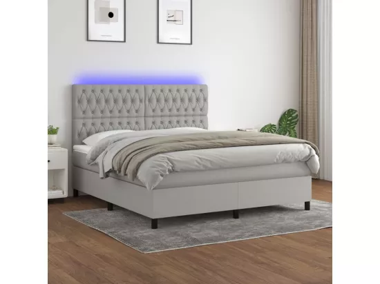 Sommier tapissier et matelas et LED Gris clair 180x200 cm Tissu