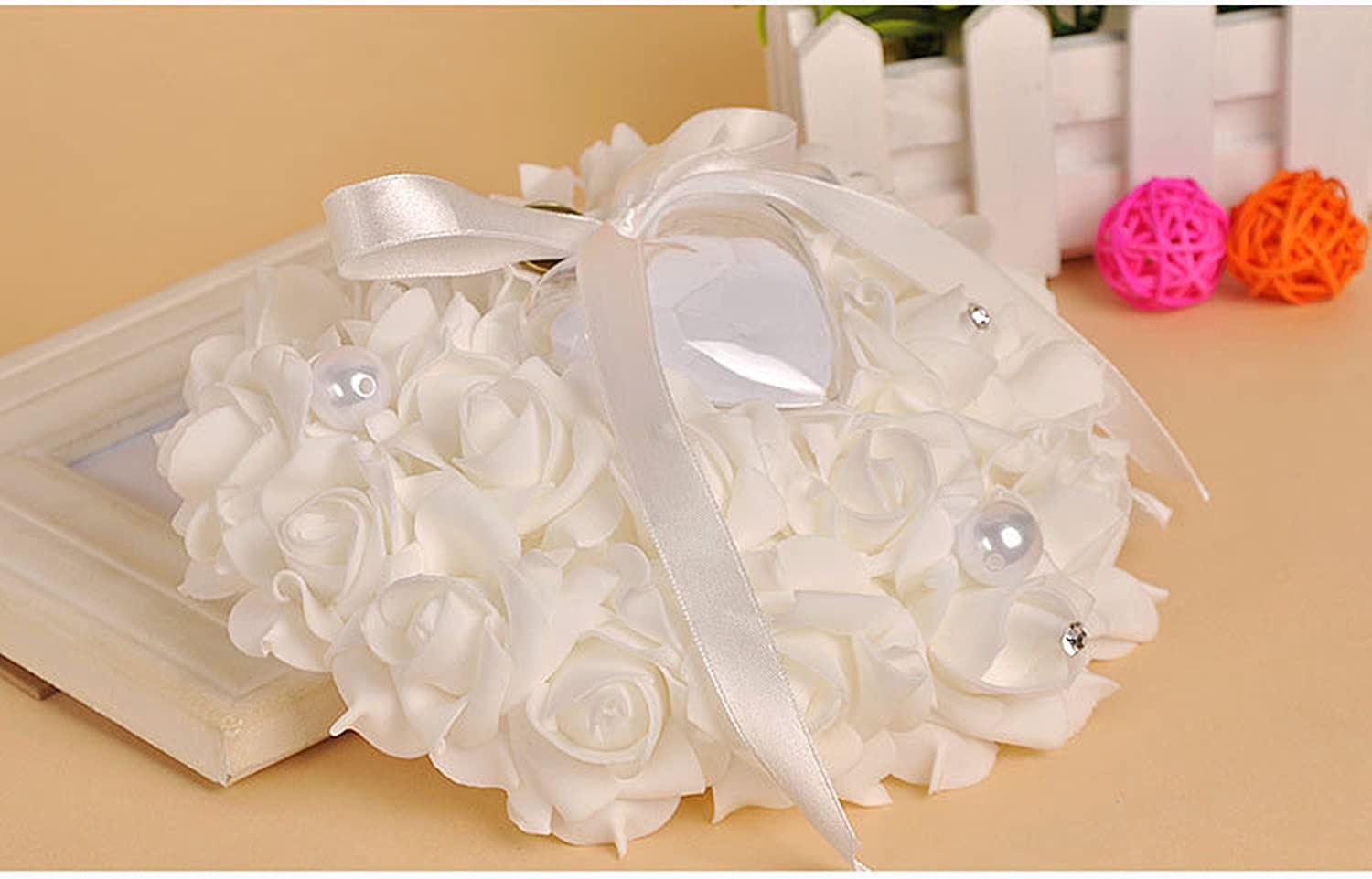 (18x18cm) Rosen Herz Ringschatulle Schmuck Organizer Box für Hochzeits Ringe - Weiss
