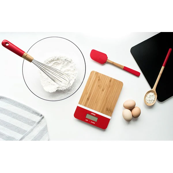 Balance de cuisine bambou rouge rectangulaire Pebbly