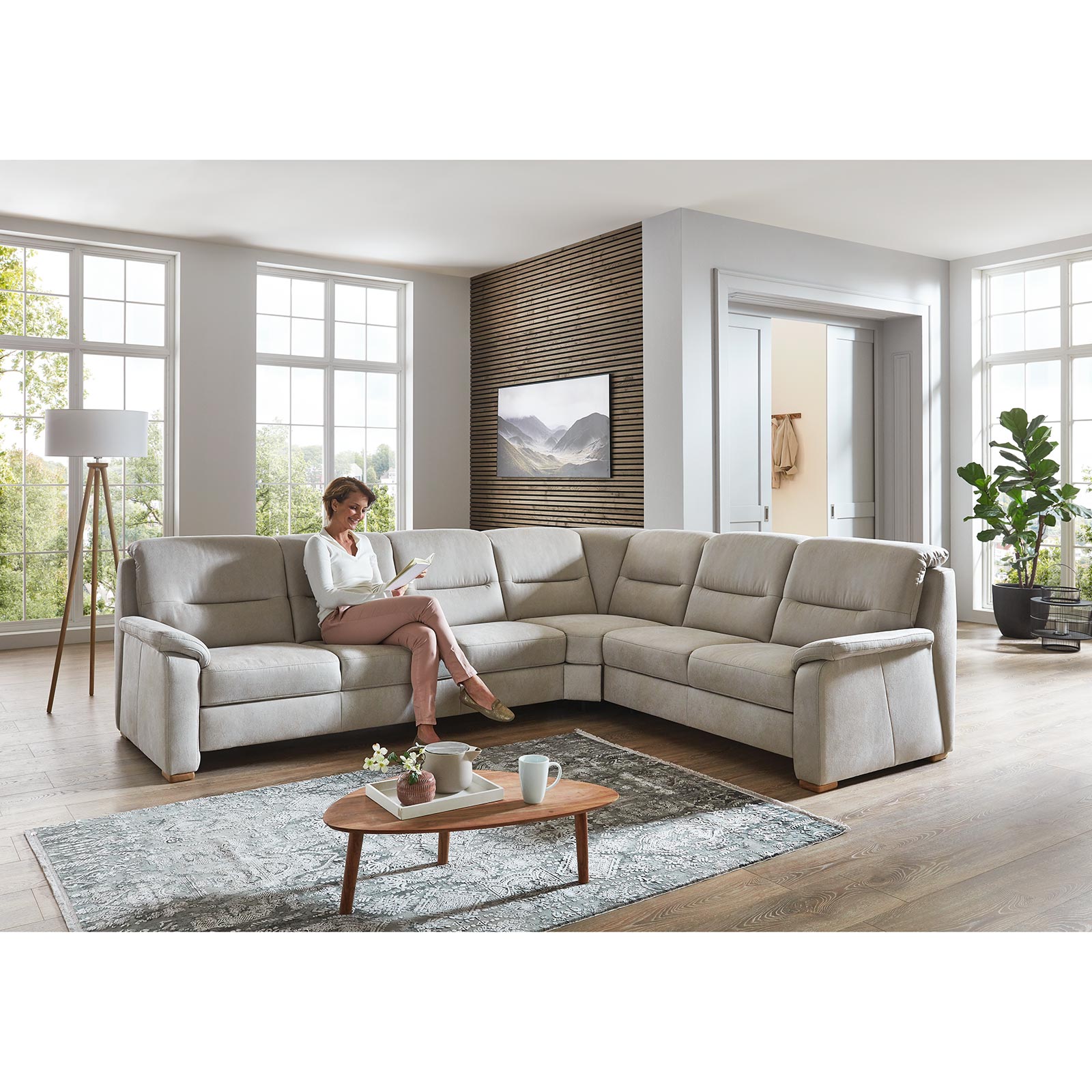 polsterpower Ecksofa - silber - 3-Sitzer links - Basismodell