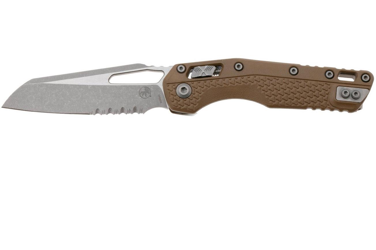 Microtech MSI Standard Issue 210T-11APPMDE, Apocalyptic Stonewashed M390MK, Tan Tri-Grip Polymer partly serrated zakmes