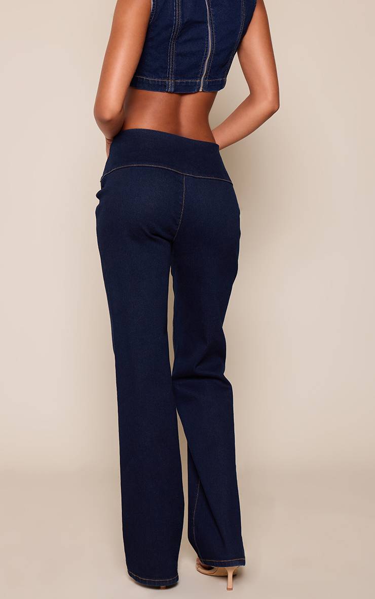Bleu Indigo Jean Droit À Taille Ceinturée