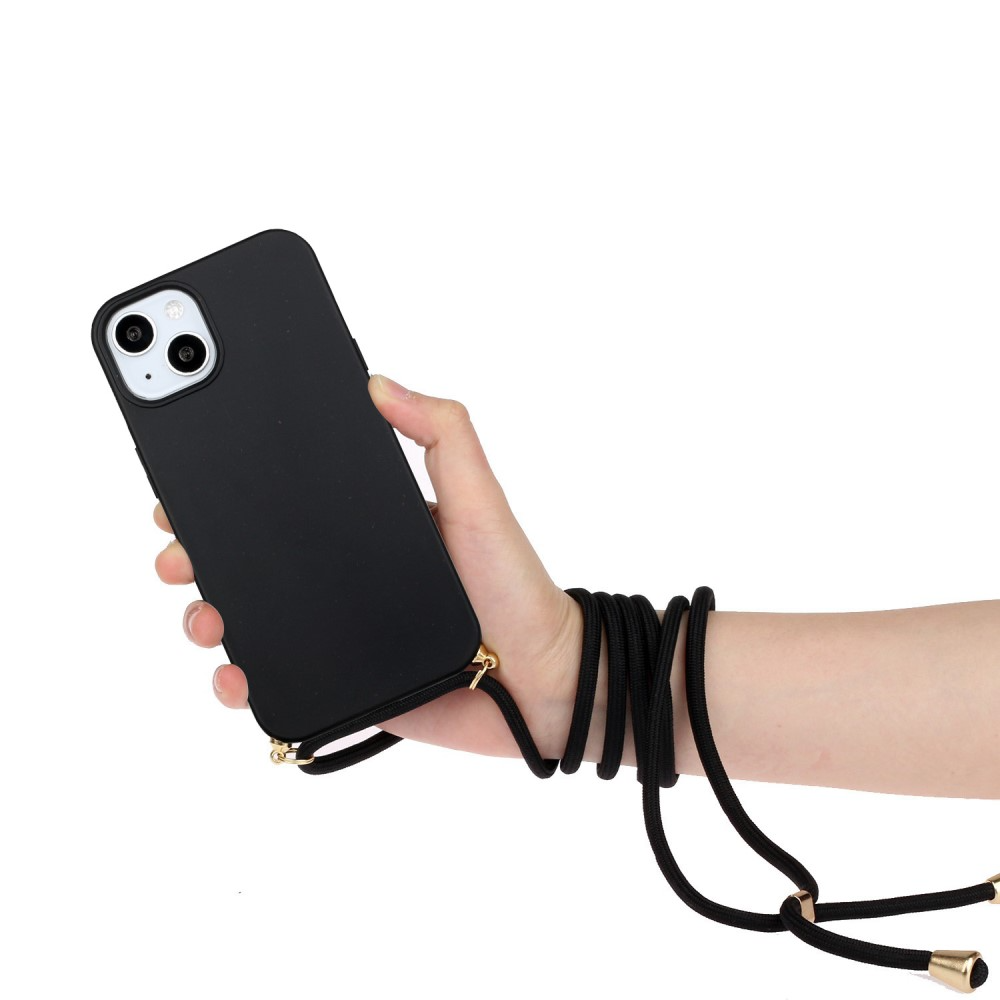 iPhone 15 Plus Necklace Bio Gummi Case Hülle Eco Friendly Nachhaltig Kompostierbar   Handykette (150cm) - Schwarz