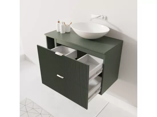 Meuble lavabo WENA, avec étagère, façades cannelées, Willy, 100x60x47 cm, Vert