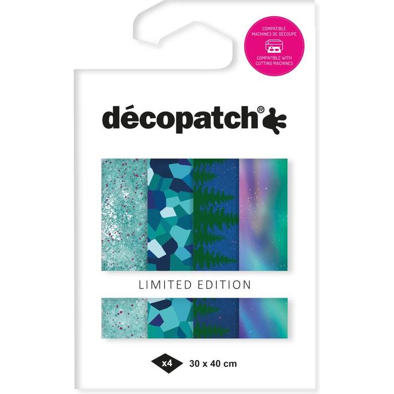 Assortiment de 4 papiers Foil Noël - Aurores boréales - Assortiment