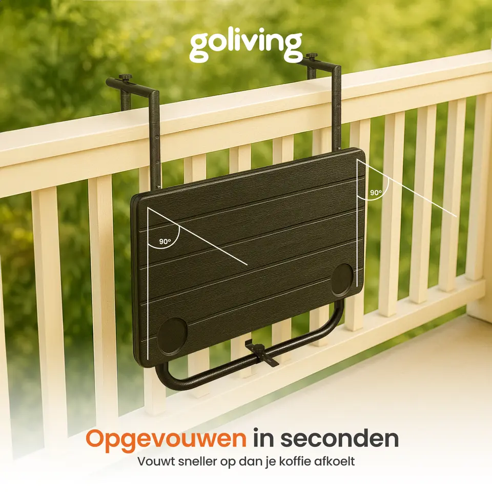 Goliving Balkontafel - Inklapbaar - Hangend - 60 x 40 cm - Hoogteverstelbaar