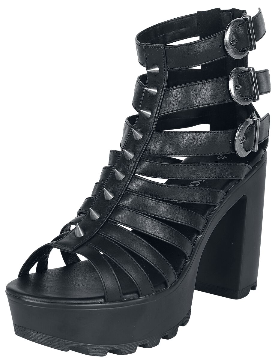 Talons Hauts Noirs Avec Sangles & Clous | Gothicana by EMP Talons hauts
