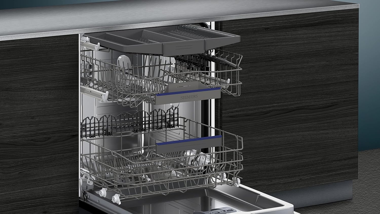 Siemens SN53ES02CE Geschirrspüler iQ300, teilintegrierte Spülmaschine mit Besteckschublade, 60 cm, HomeConnect, varioSpeed Plus, autoOpen dry, flexKörbe, Favorit