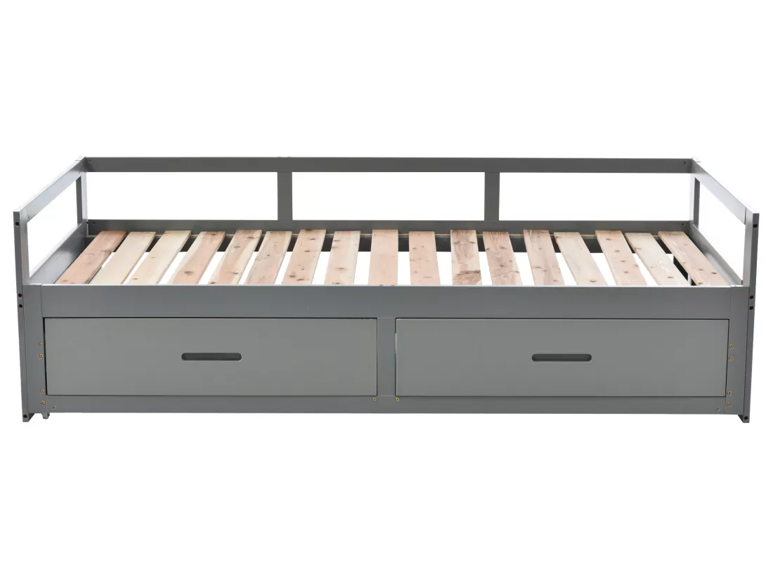 Lit gigogne pour enfant 90 x 200 cm avec 2 tiroirs - lit bébé - cadre en pin - coloris gris