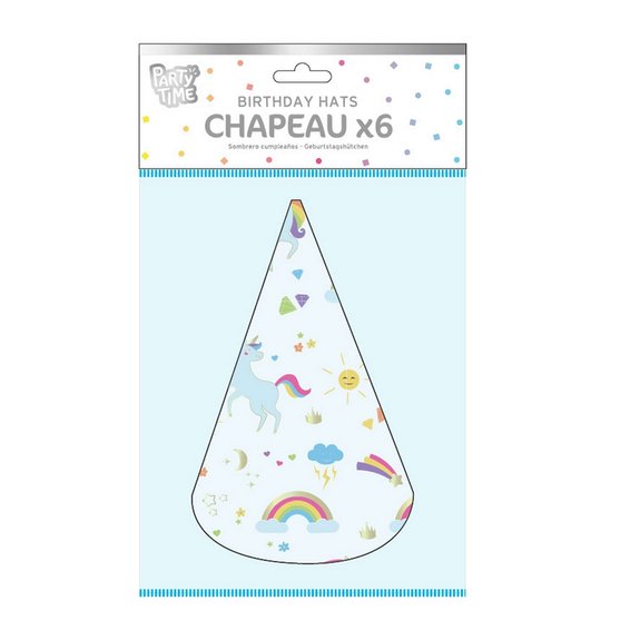 6 chapeaux de fête Licorne