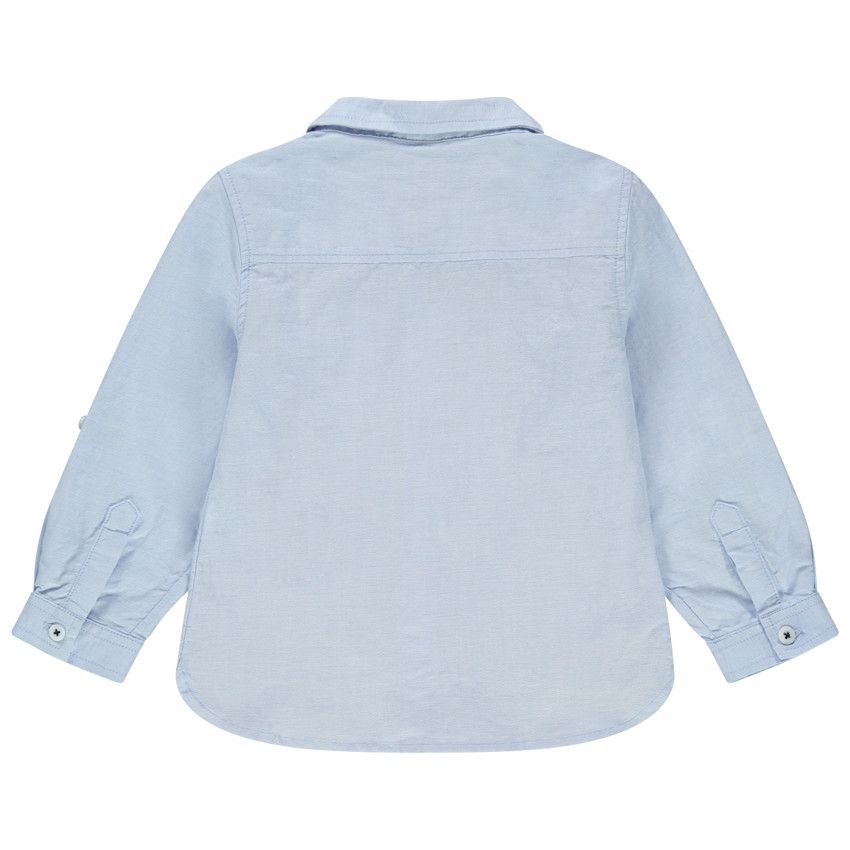 Chemise manches longues unie à poche - Bleu