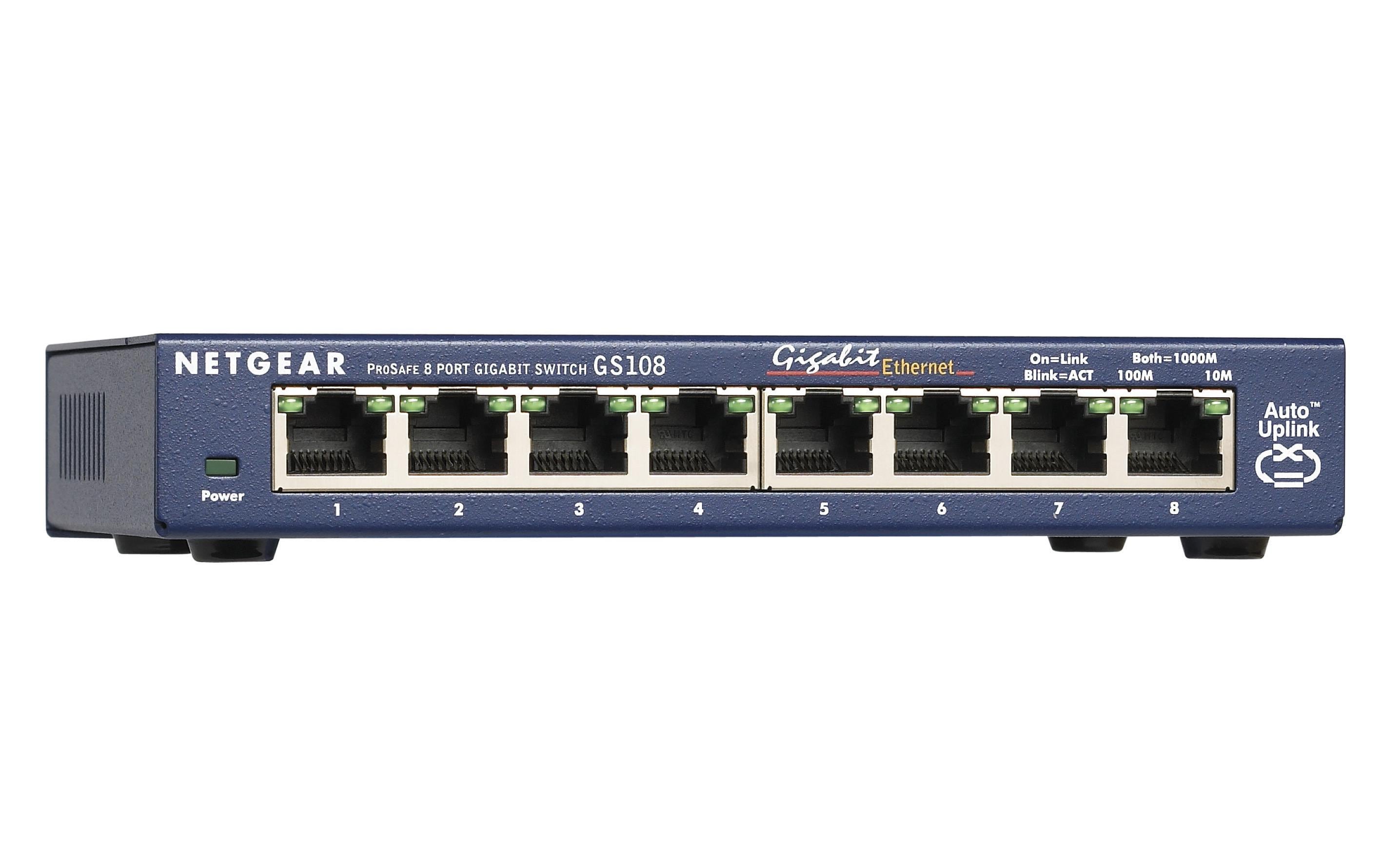Switch GS108 8 Port10/100/1000 Mbps, Metallgehäuse, lüfterlos