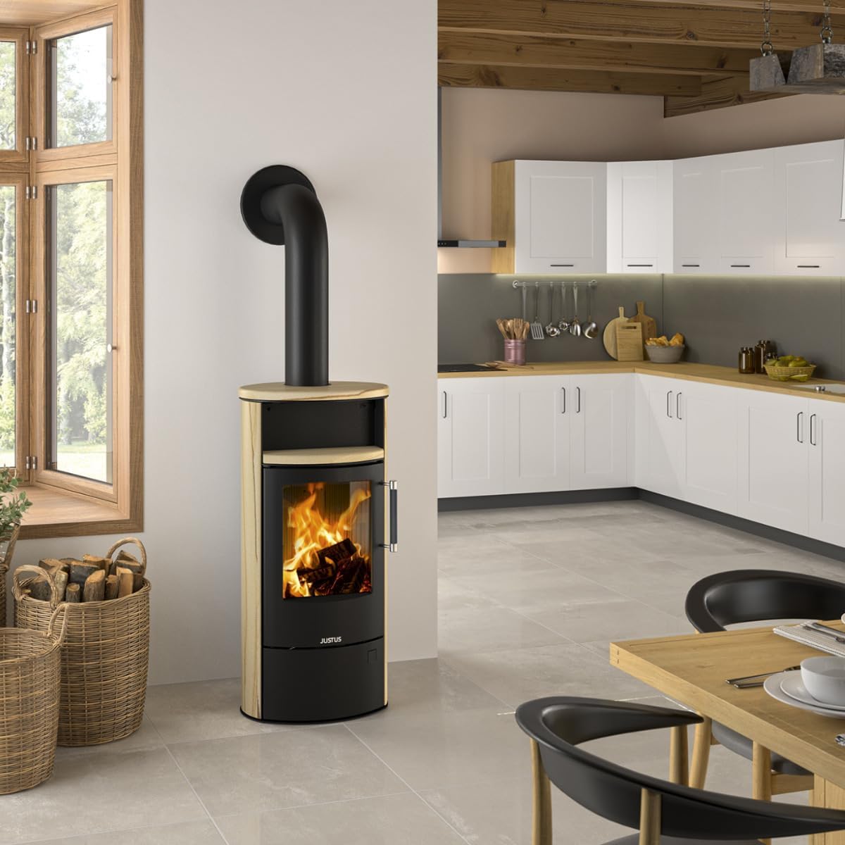 Justus | Kaminofen | Island 5 2.0 | 5 kW | Sandstein, Stahl Schwarz
