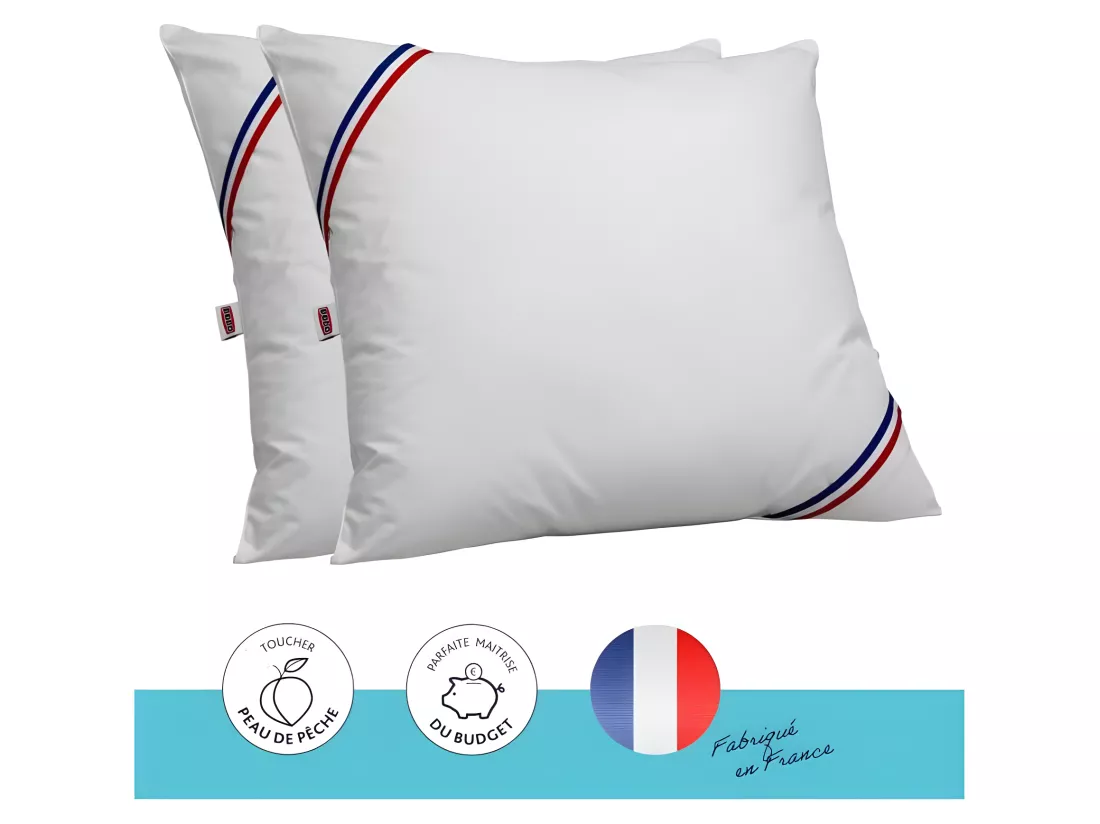Lot de 2 oreillers Tentation - 60 x 60 cm - Garnissage 100% Polyester fibre creuse siliconée - Blanc -
