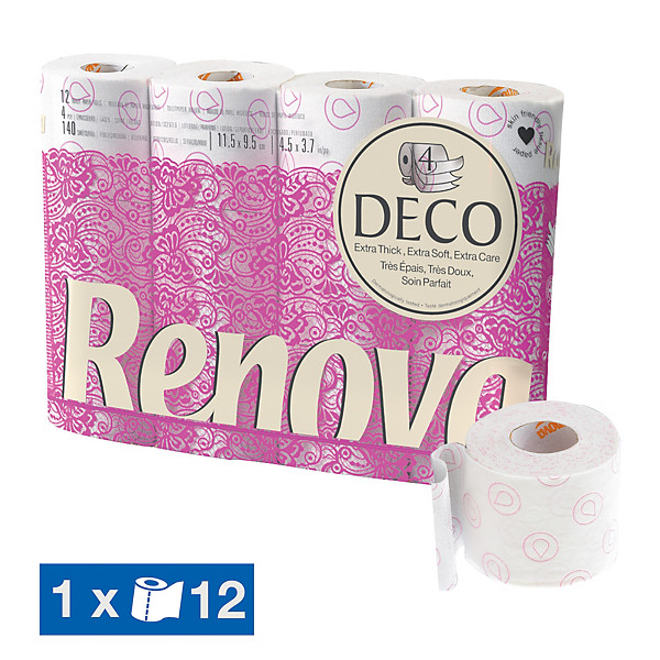 Papier toilette Renova 4 épaisseurs lotionnées, lot de 12 rouleaux