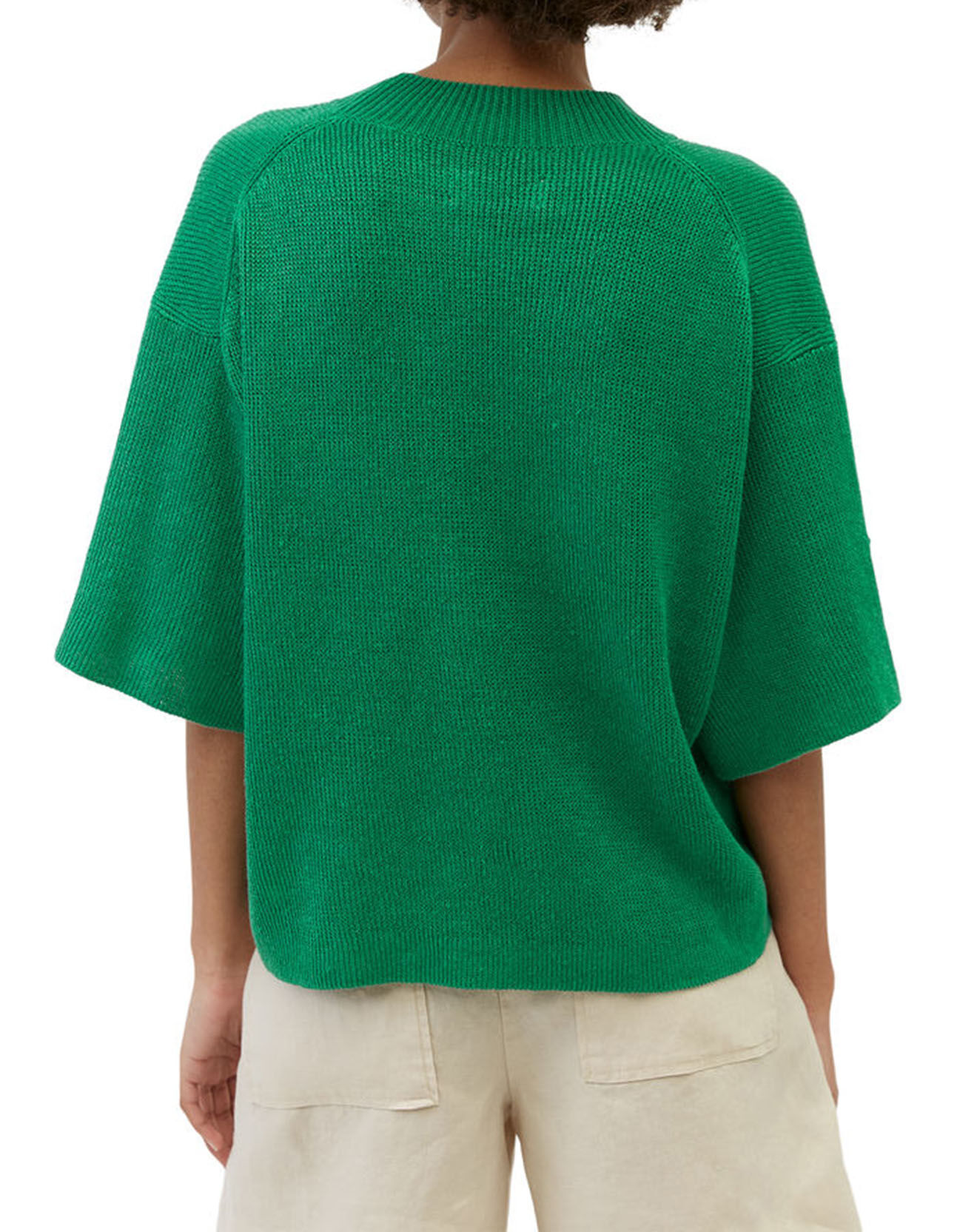 Marc O'Polo Pull 100% Lin manches courtes Col R vert foncé