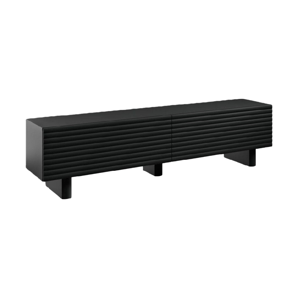 Meuble TV noir à pieds bas – façade à relief horizontal – design contemporain