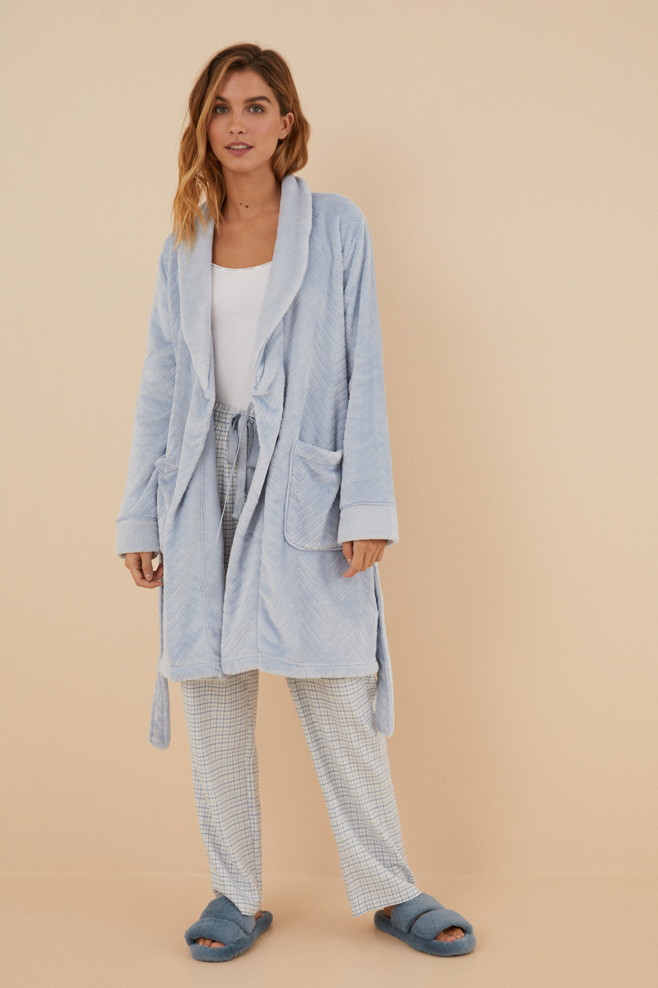Robe de lã texturizada azul