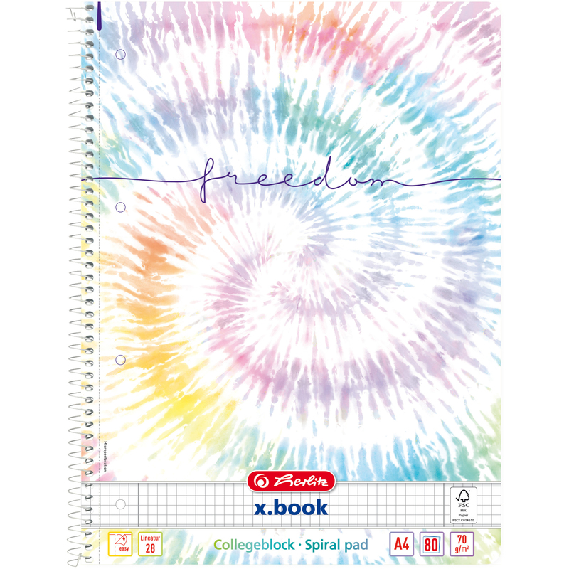 Herlitz New Batik Collegeblock, Freedom, A4, kariert 5 mm mit Rand, grau
