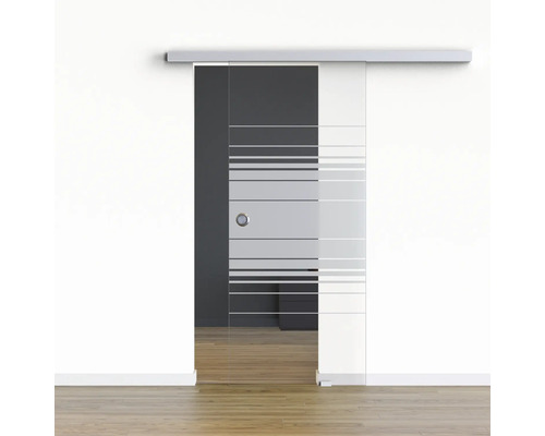 Pertura glazen schuifdeur complete set Glera Horizon 900x2050 mm incl. Selir aluminium natuurbeslag, verzonken handgreep