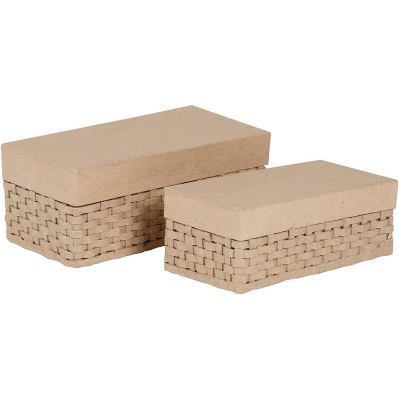 Assortiment 2 boîtes tressées rectangles - Kraft