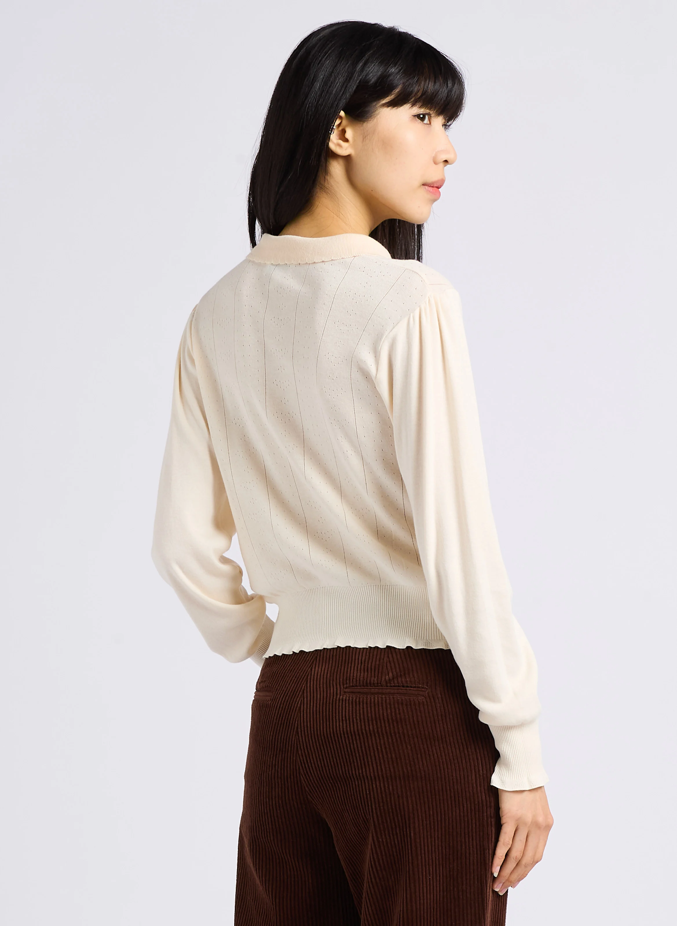 ANNETTE - Tee-shirt pointelle en coton mélangé | Blanc