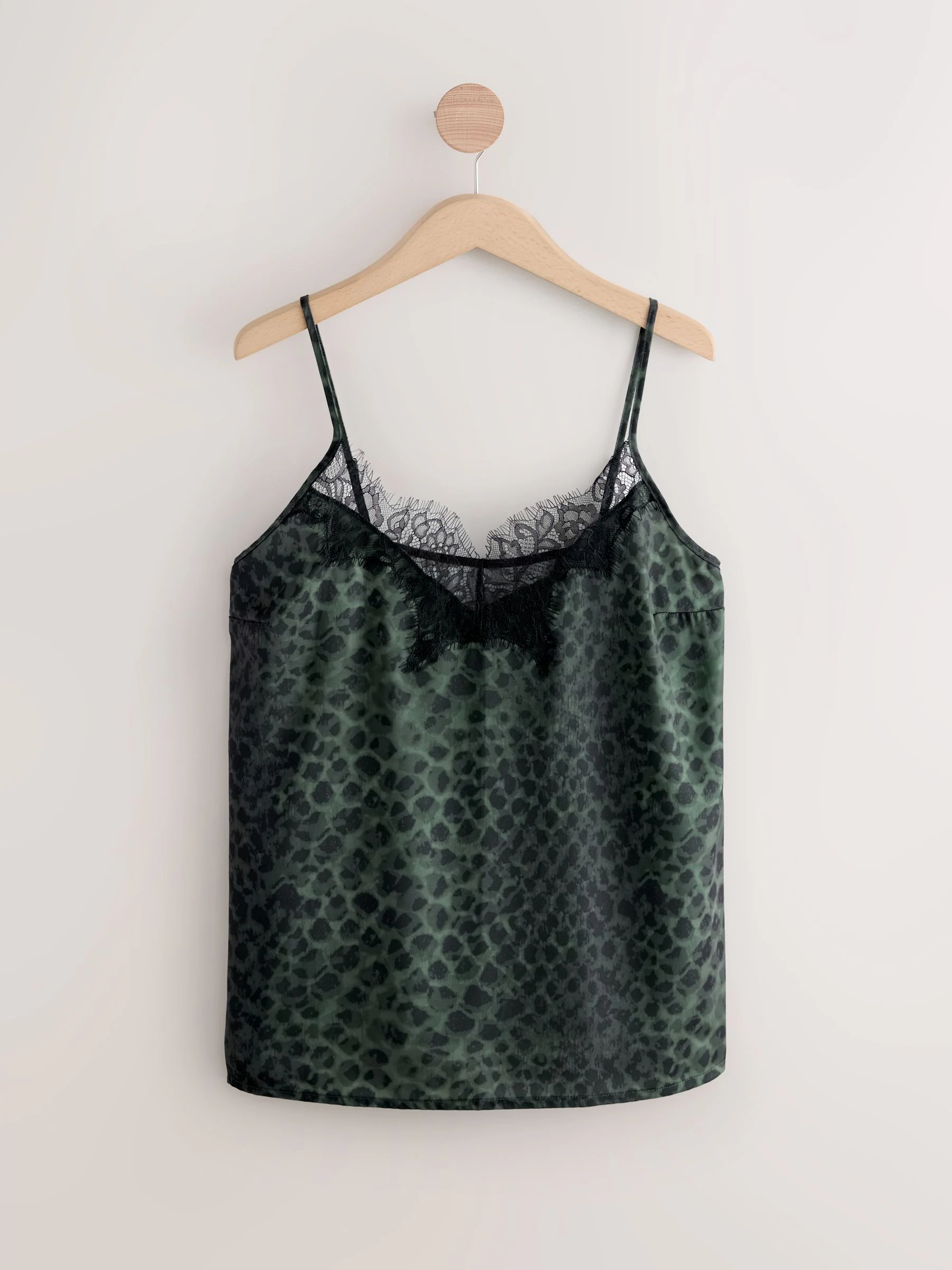 Forest Green Animal - Camitop met kant en smalle bandjes