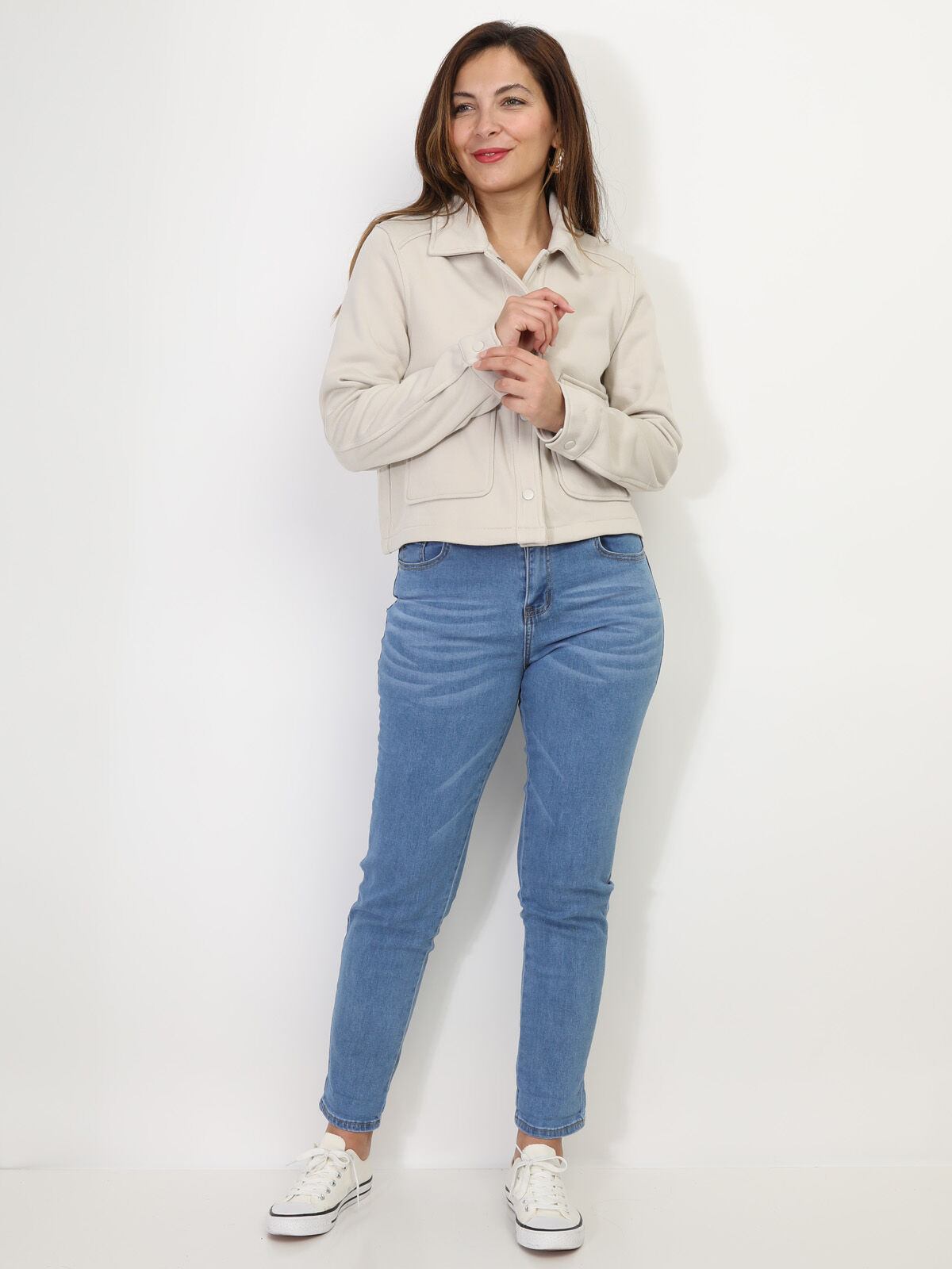 Blouson avec poches à rabat- Beige