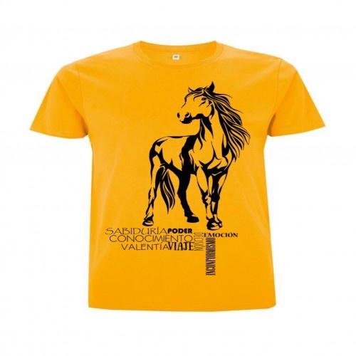 Camiseta masculina de algodão de manga curta com estampa de totem animal: cavalo amarelo.