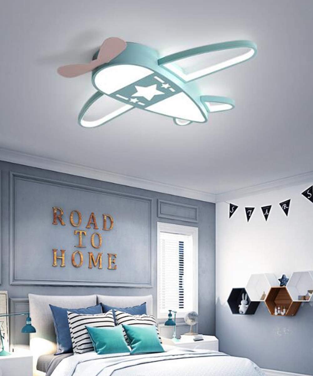 Flugzeug Rakete Deckenleuchte Sterne Kinderleuchten Acryl Deckenlampe Beleuchtung Ultradünn LED Dimmbare Energiesparende Lampe Babyzimmer Schlafzimmer Wohnzimmer Kinderzimmer Cartoon Lichter,Blau,76cm