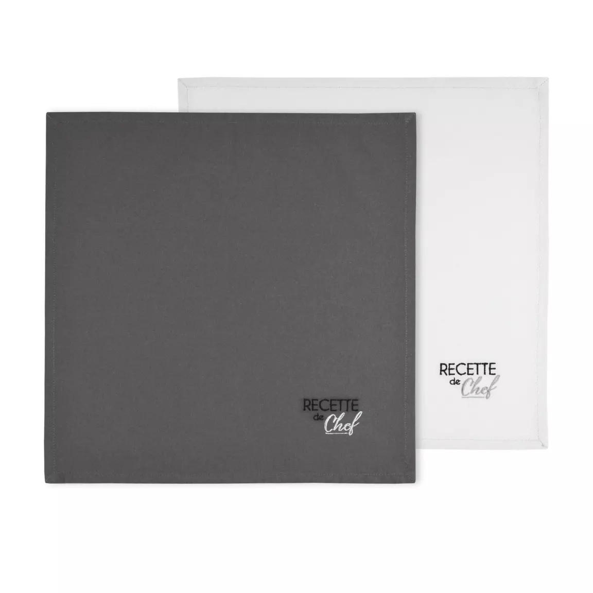 Lot de 2 serviettes coton (40 x 40 cm) Duo Gris foncé