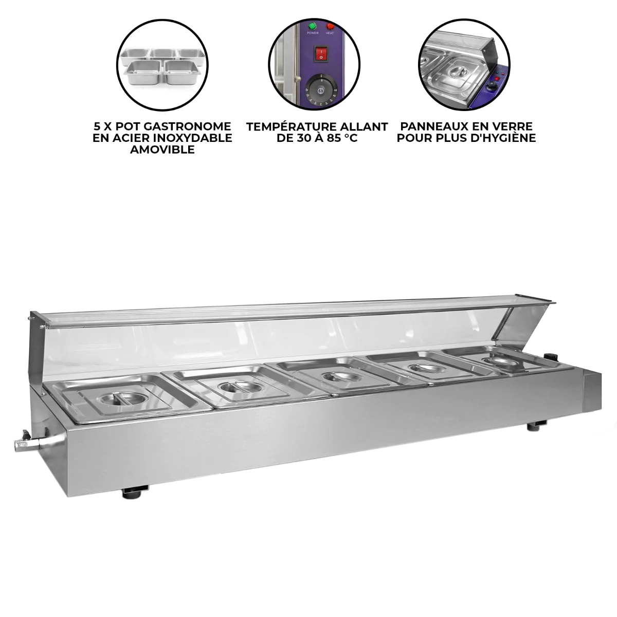 KuKoo Vitrine Bain Marie Professionnel à 5 Bacs Kukoo