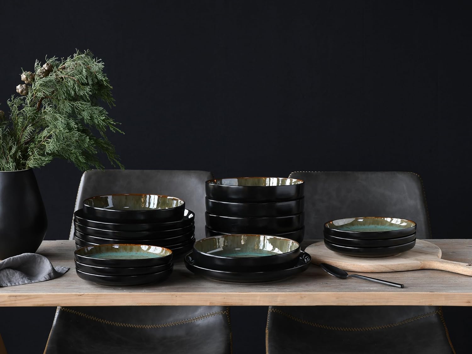 CreaTable, 21557, Serie Nordic Fjord, 18-teiliges Geschirrset für 6 Personen, Teller Set aus Steinzeug, spülmaschinen- und mikrowellengeeignet, Qualitätsproduktion